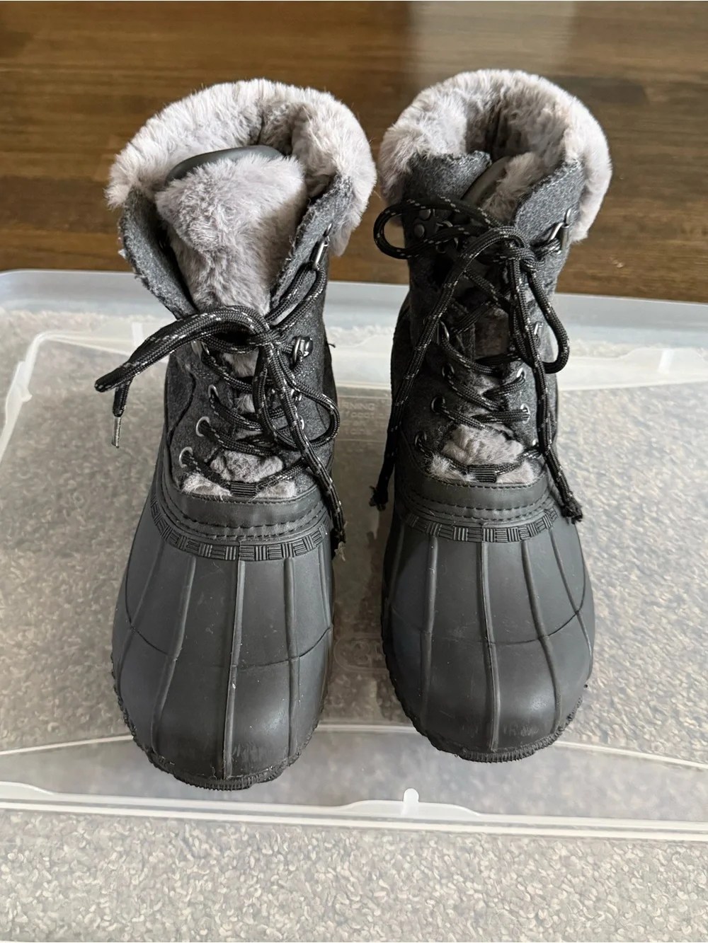 Tommy Hilfiger Black Winter Rain Boots with Gray Faux Fur Cuff